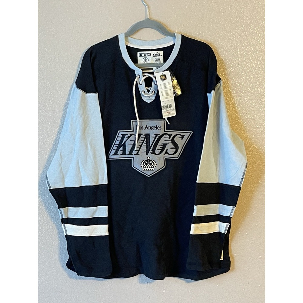 Men's 2XL NWT Los Angeles Kings CCM Lace Up Heritage‎ Sweater Black/Gray
